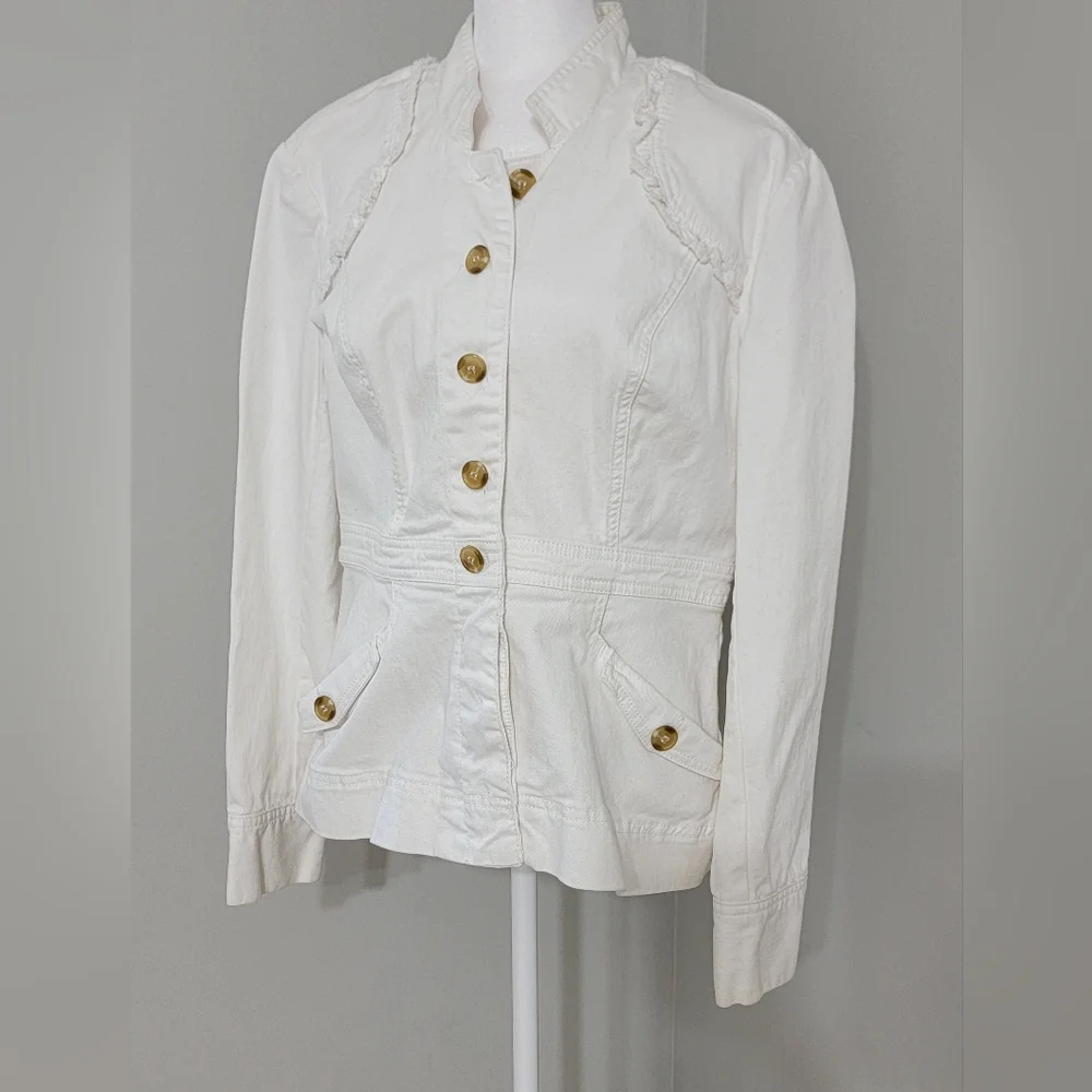 ALLEN B. By Allen Schwartz White Denim Jacket Women's Size Large - Picture 7 of 9